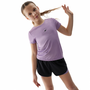 Dievčenské tréningové tričko s krátkym rukávom - 4F JUNIOR-TSHIRT FNK-4FJWSS24TFTSF696-51S-VIOLET Fialová 146/152